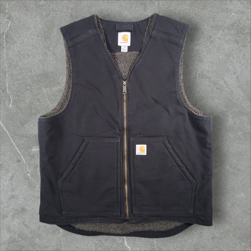 Carhartt Sherpa Lined Vest Mens Medium Black Duck Canvas Workwear 104394-blk